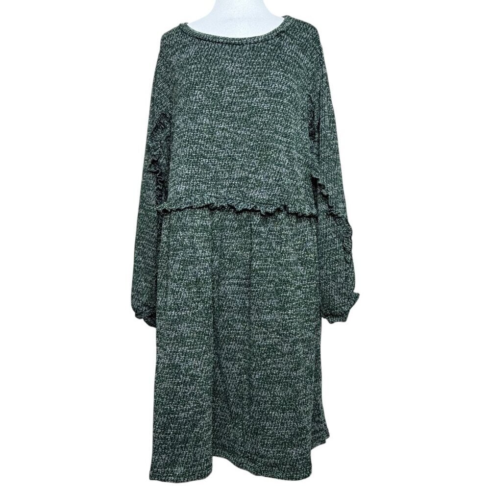 Anthropologie Ro & De Green Marled Knit Ruffle Detail Dress Plus Size 1X NWT